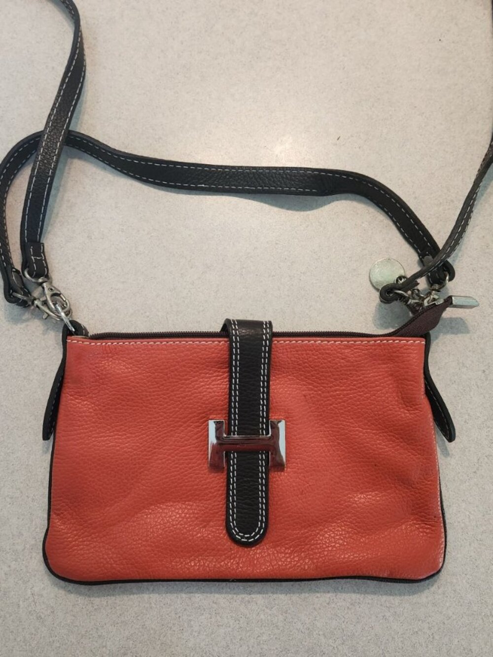Vera Pelle Purse Orange Brown Italian Leather Crossbody Bag